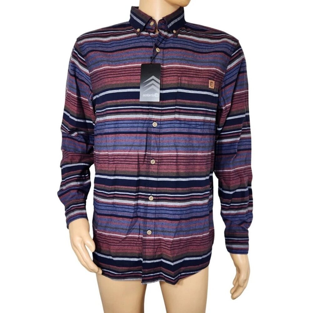 Solaris Men's Shirt Size M Button Up Cotton Long Sleeve Striped Blue (38)